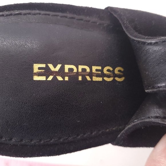 Express Womens Faux Suede Pumps Open Toe Slingback Slim Heel Black 9 - Picture 9 of 10